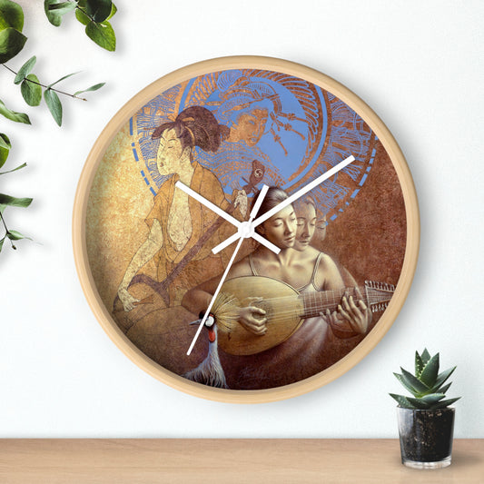 Old and Young Geisha with Shamisen Wall Clock