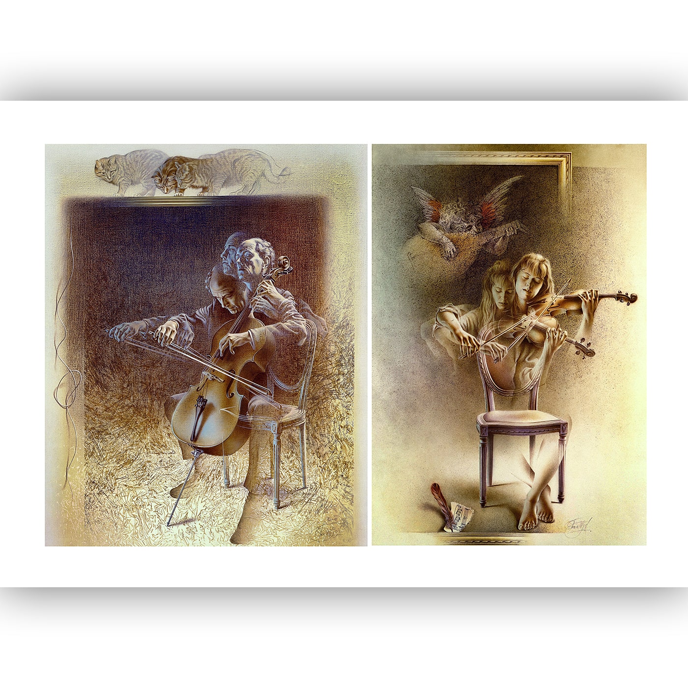 ‘Etude’, from brushes to strings. Oil painting, Collage Art print