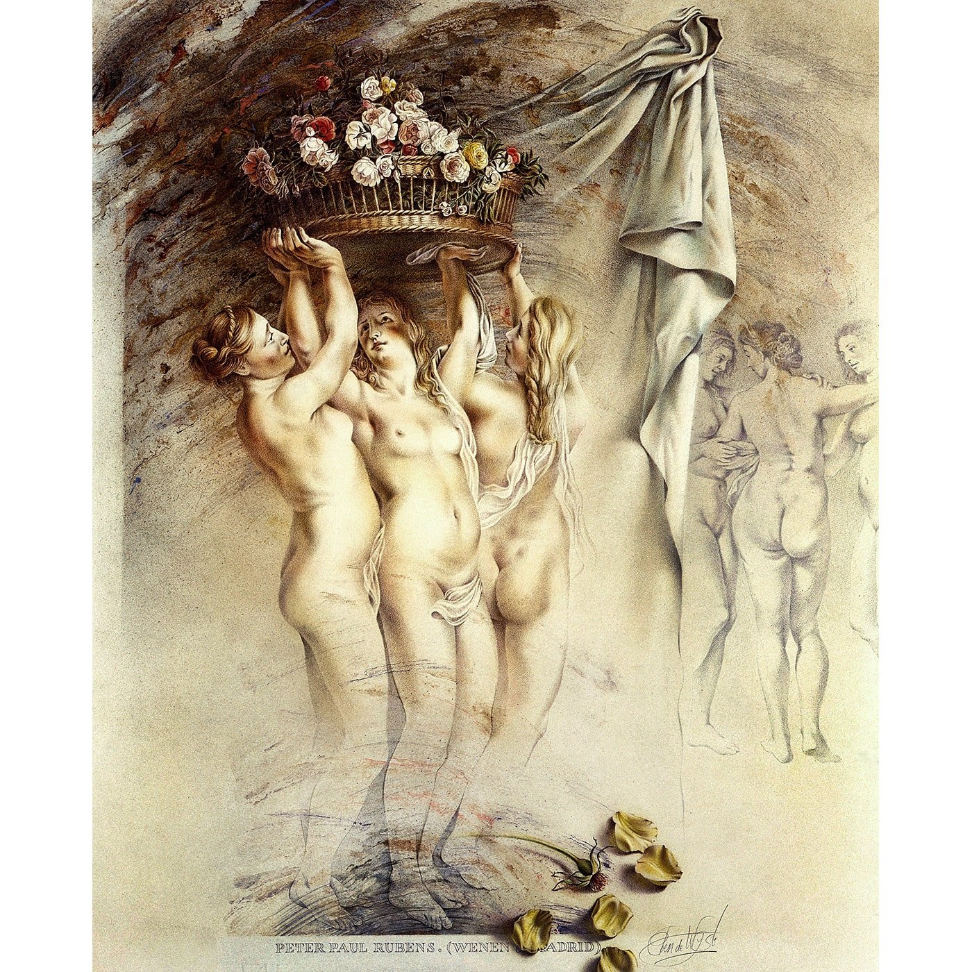 Rubens and 'The Three Graces' by Poen de Wijs (1). Watercolour, Art print