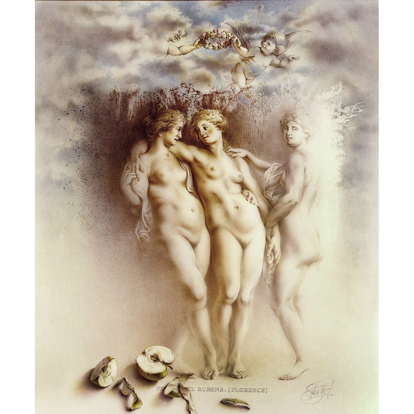 Rubens and 'The Three Graces' by Poen de Wijs (2). Watercolour, Art print