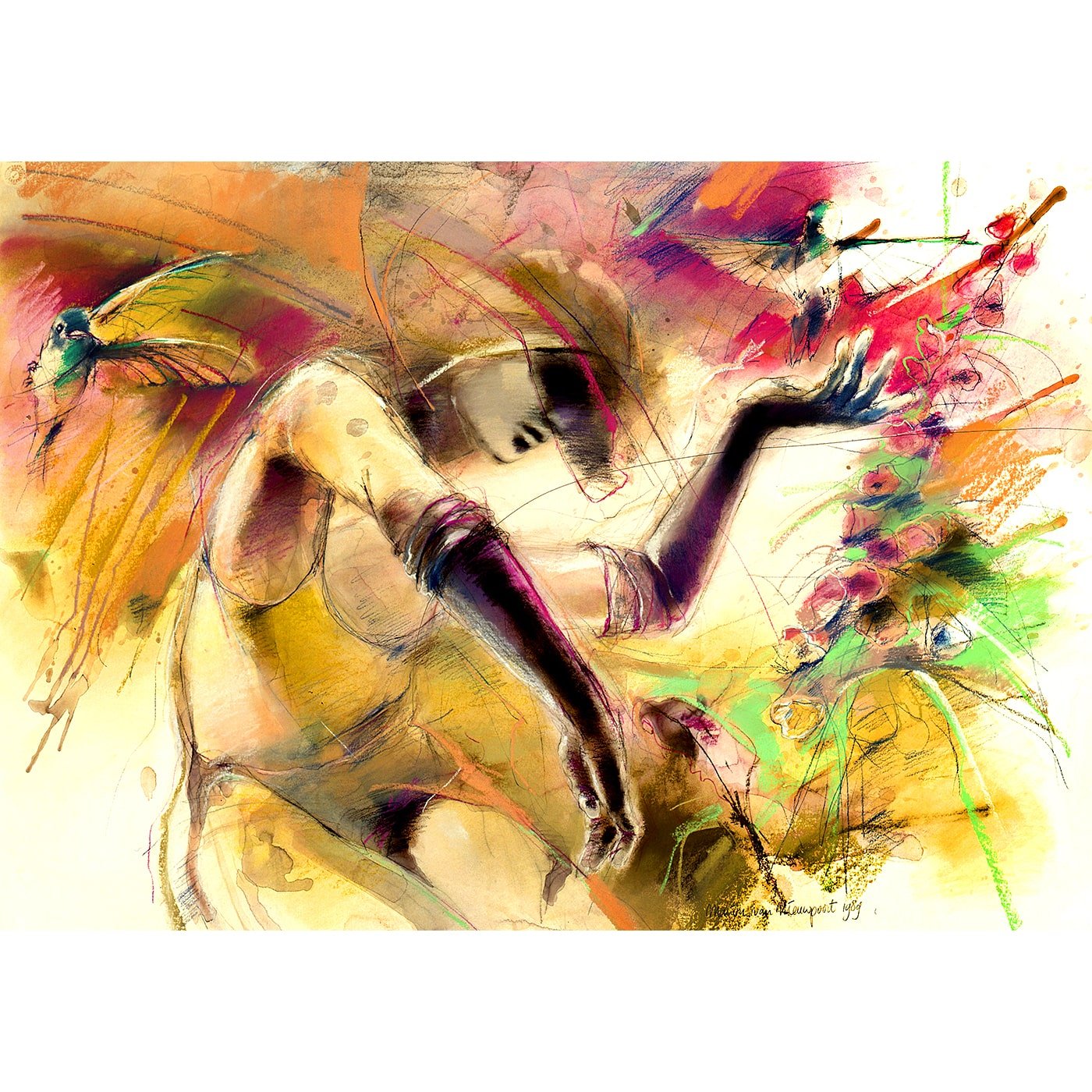 Hummingbirds. Watercolour and pastel, Art print