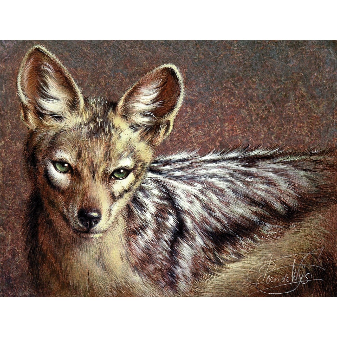 The Golden Jackal: A vibrant adventure in Kenya's wilderness. Oil painting, Art print