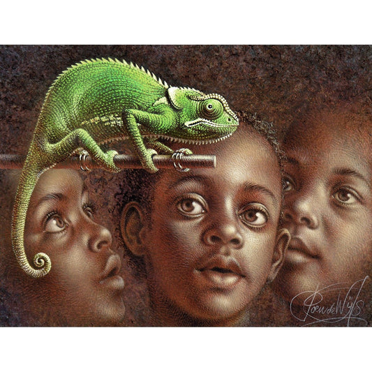 The Heroic Chameleon and Three Young Explorers, Acrylic paint, Art print