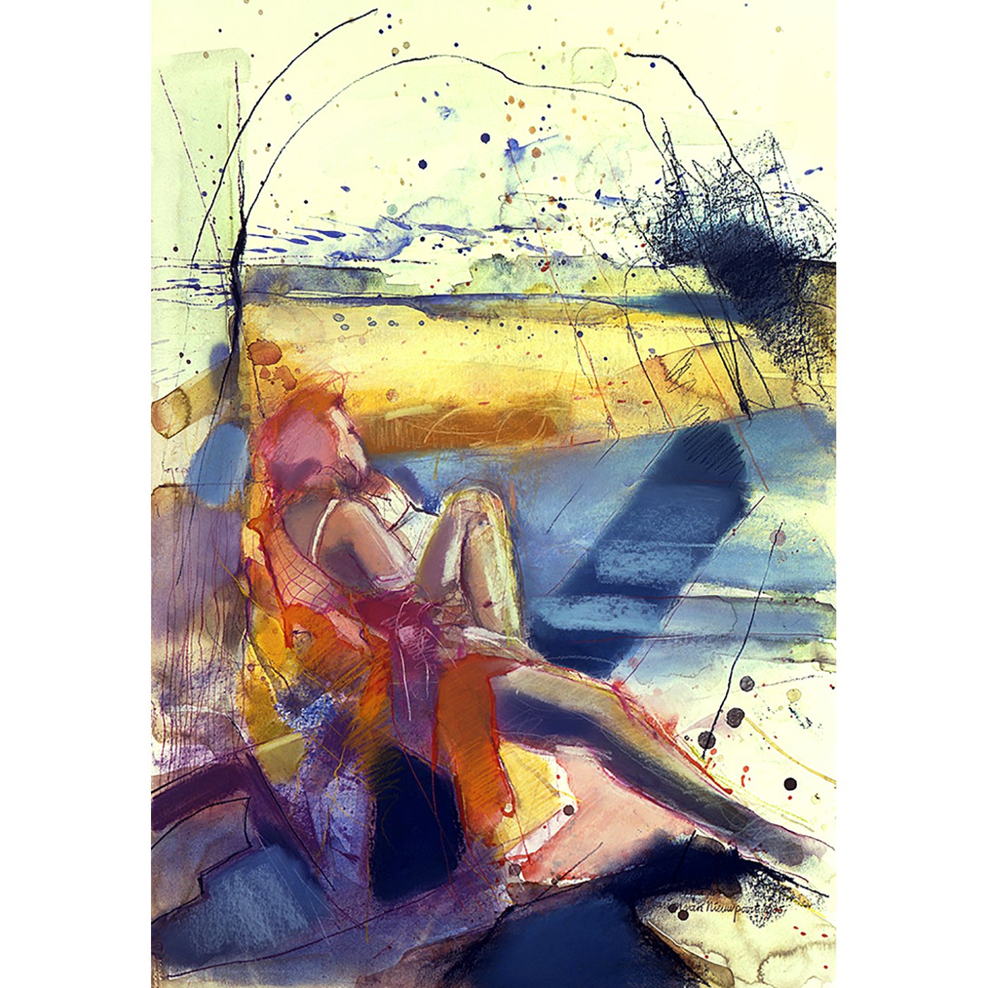 At the lakeside (1), watercolour, Art print